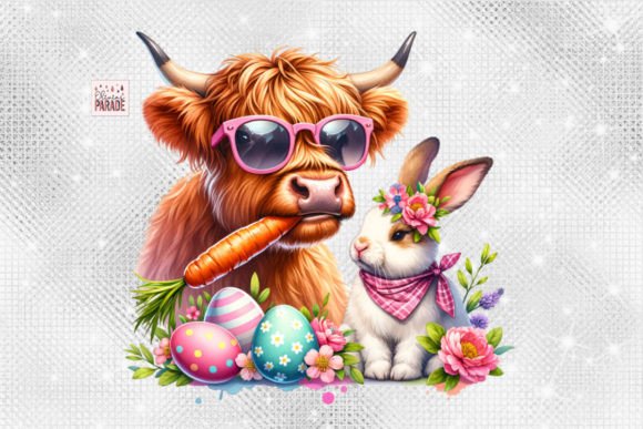 Charming Easter Highland Cow & Bunny PNG for Instant Projects