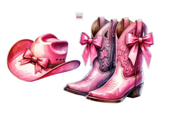Coquette Pink Cowgirl Hat Boots PNG Bow: A Designer's Delight