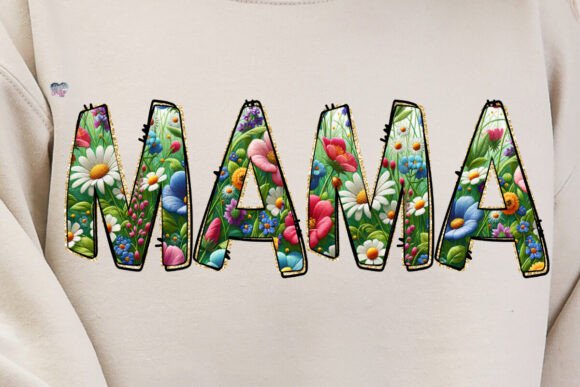 Faux Embroidered Floral Mama PNG: Crafting with Cottagecore Charm