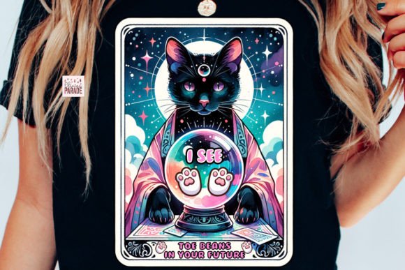 Mystical Black Cat Tarot Card PNG: Crystal Ball Design for Creators