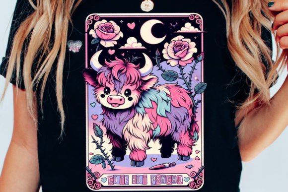 Pastel Goth Meets Mystical: The Highland Cow Tarot PNG